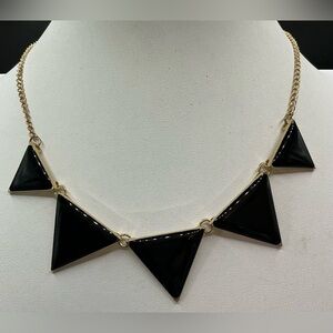 JANE STONE GOLD TONE BLACK ENAMEL TRIANGLE LINK STATEMENT NECKLACE